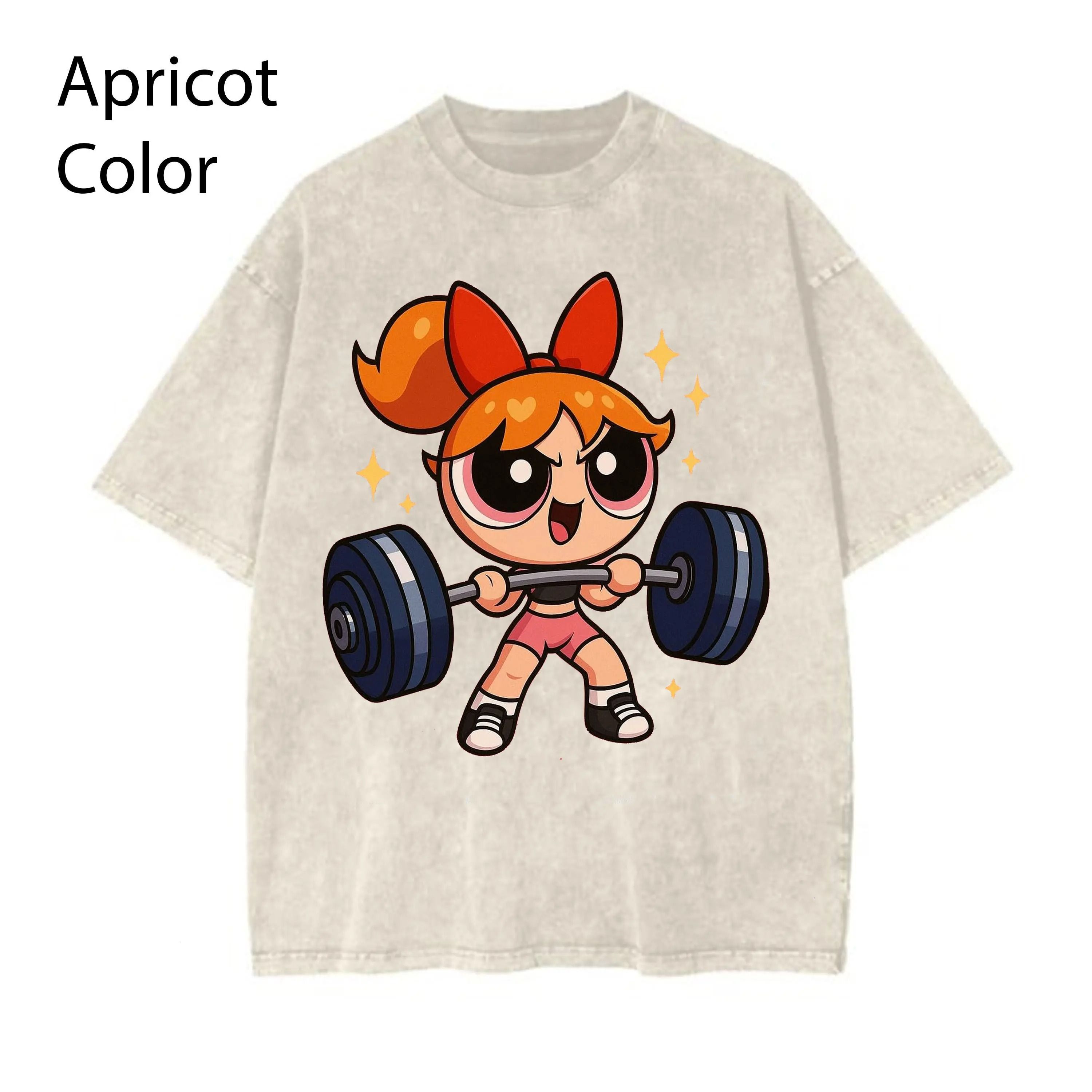 Cute Y2k Blossom Powerpuf Gym Girl Graphic Tee, Y2K Powerpuf Fitness Shirt, Girl Power Weightlifting Bodybuilding Apparel, Pump Cover Gym Tee for Youth & Adult, Apparel Made In The USA