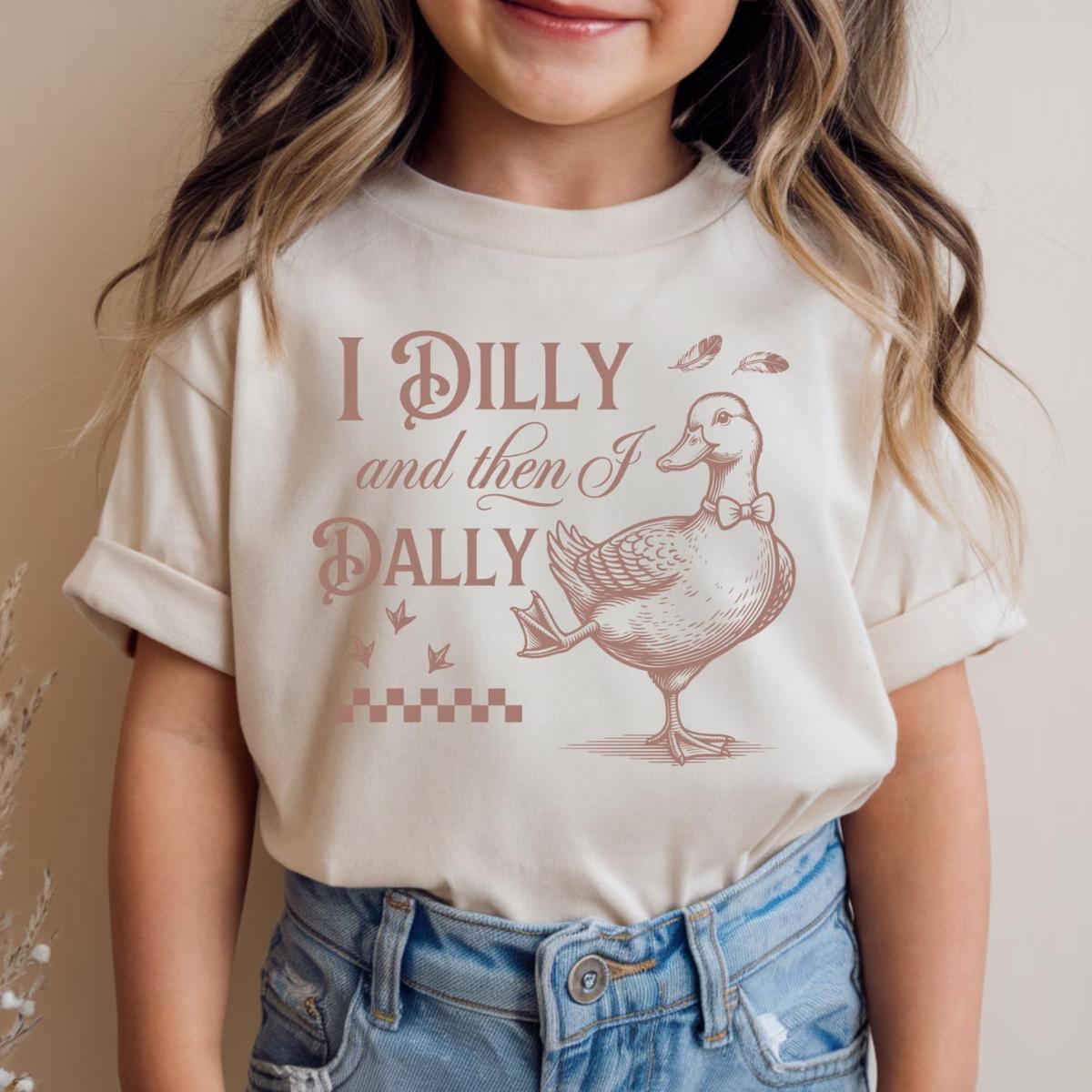 I Dilly And Then I Dally Kids Shirt, Cute Vintage Style Dilly Dally Shirt, Funny Animal Meme Toddler Apparel, Retro Duck Youth Shirt