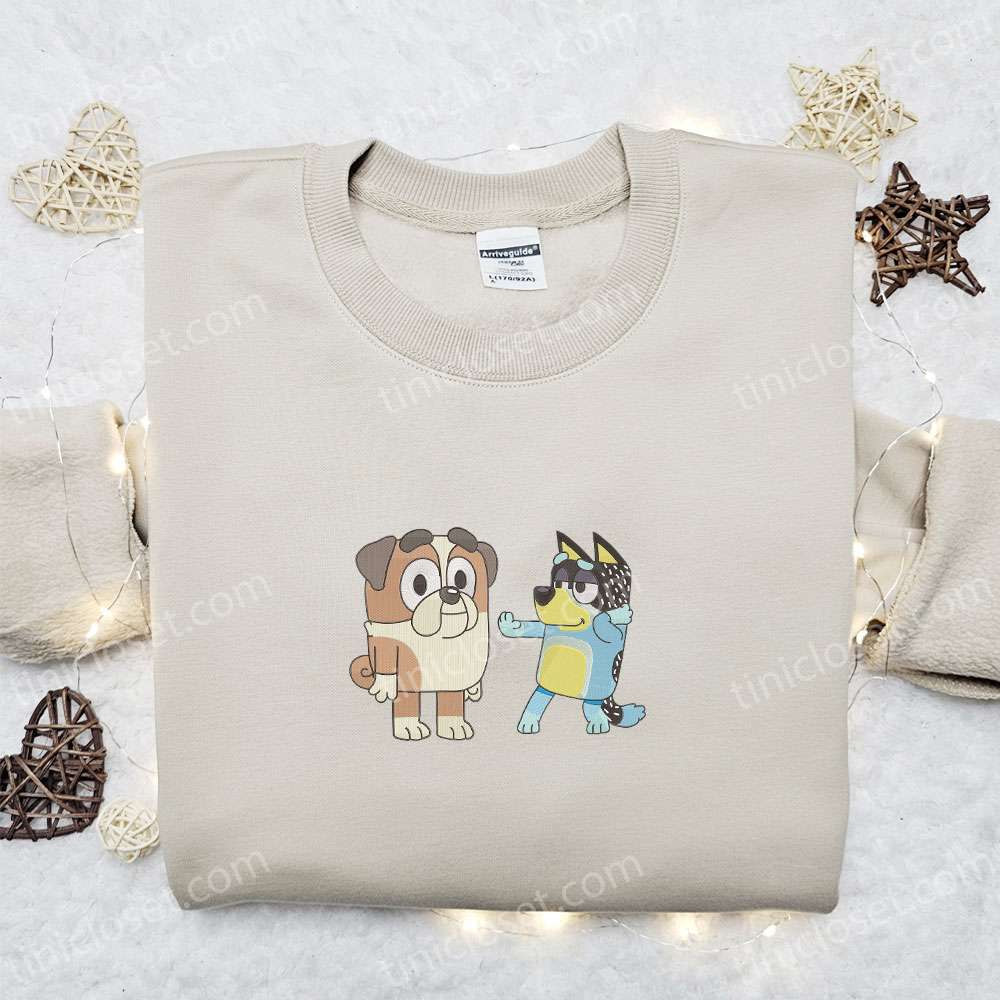 Bandit Heeler And Winton Embroidered Shirt, Bluey Cartoon Embroidered Hoodie, Best Gift Idea