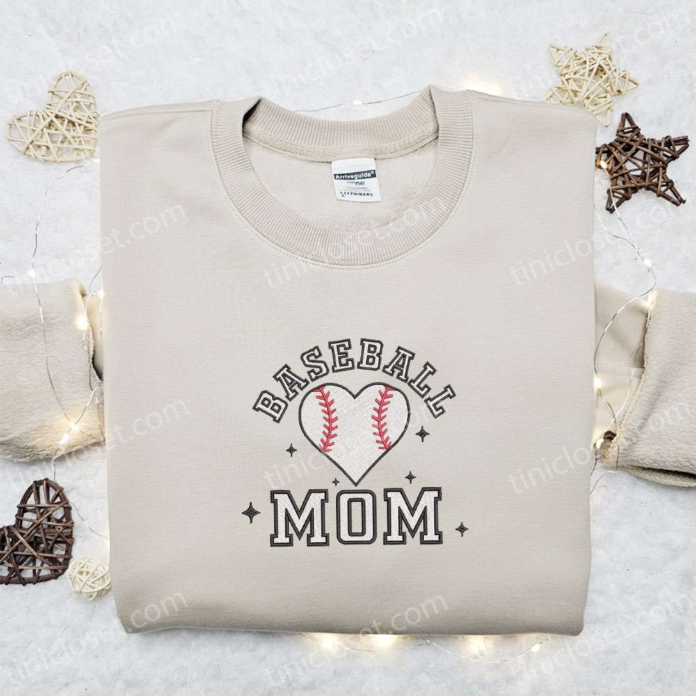 Baseball Mom Embroidered Hoodie, Sports Embroidered T-shirt, Best Mother? Day Gift Ideas