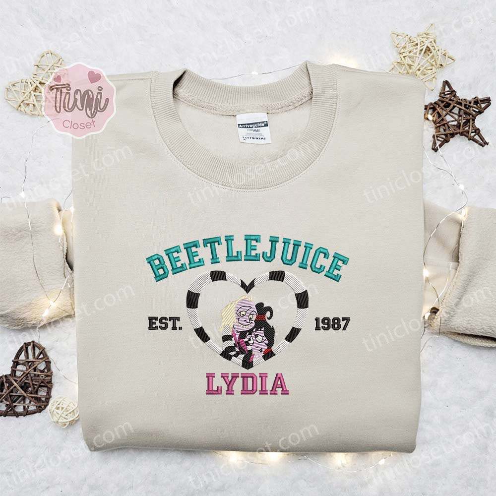 Beetlejuice And Lydia Sandworm Heart Est 1987 Halloween Embroidered Shirt