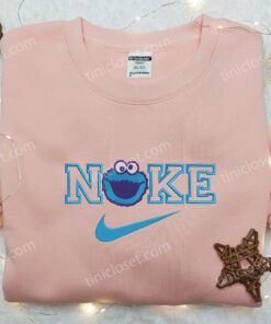 Cookie Monster x Nike Embroidered Shirt, Custom Nike Embroidered Shirt, Sesame Street Embroidered Shirt