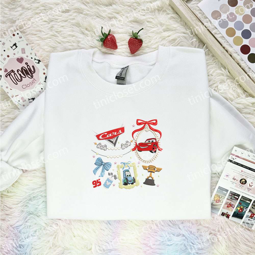 Cars Theme Embroidered Shirt, Pixar Movie Embroidered Hoodie, Disney Characters Embroidered T-Shirt