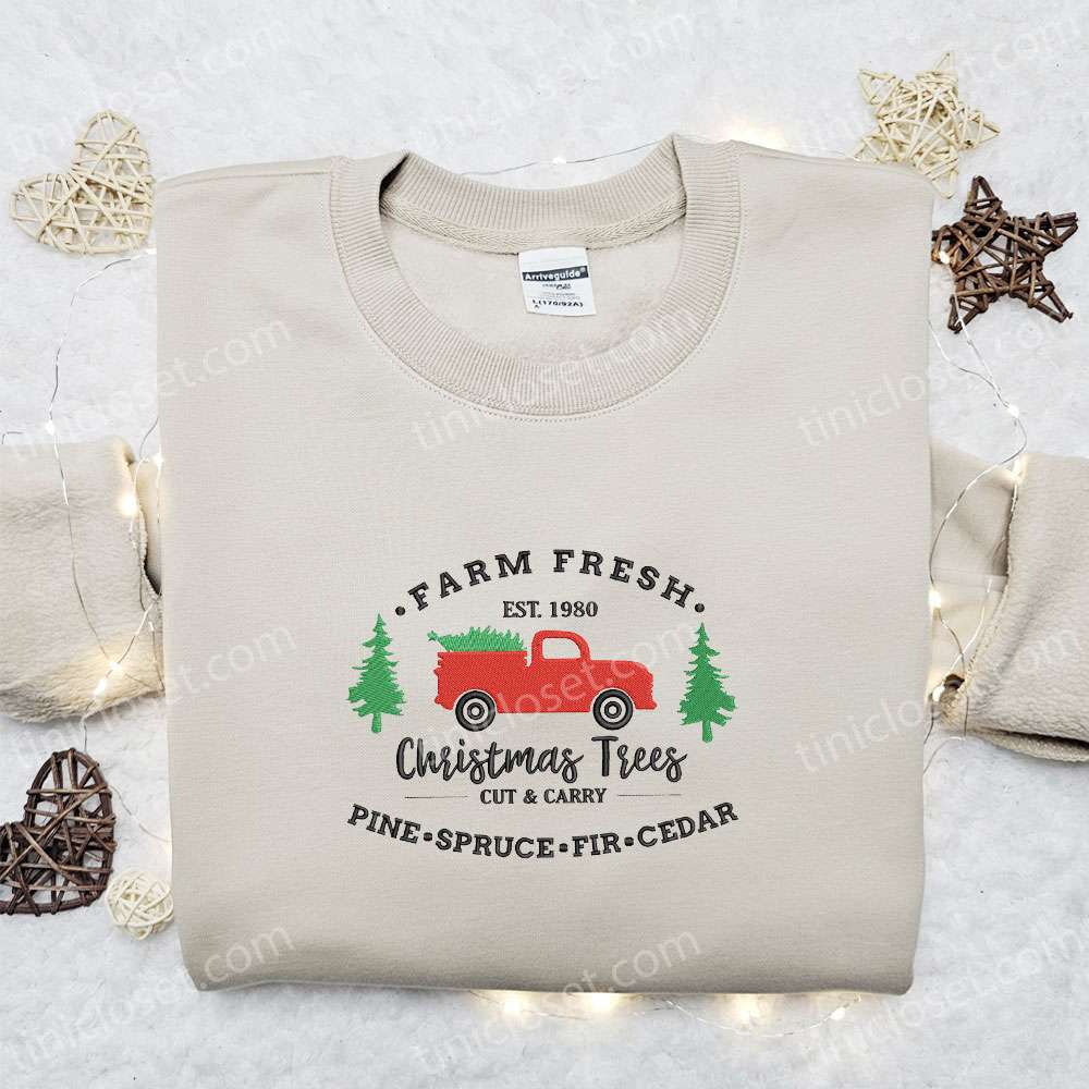 Christmas Tree Truck Embroidered Shirt, Christmas Embroidered Hoodie, Best Christmas Gift Ideas For Family
