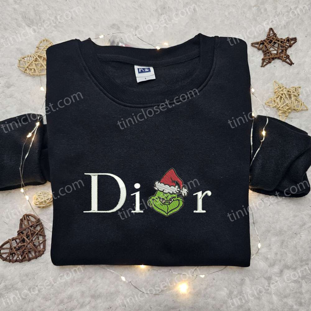 Dior Grinch Embroidered Sweatshirt, Movie Christmas Embroidered Sweatshirt, Best Christmas Gift Ideas