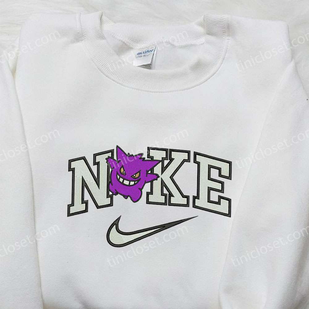 Gengar Pokemon x Nike Embroidered Shirt, Pokemon Embroidered Shirt, Anime x Nike Embroidered Shirt
