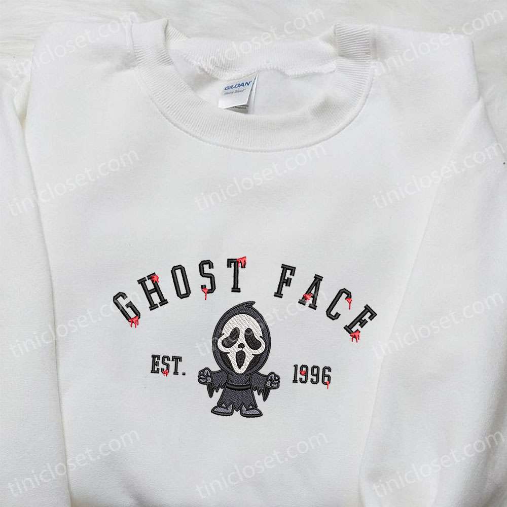 Ghost Face Est 1996 Embroidered Shirt, Horror Characters Embroidered Shirt, Halloween Shirts for Family