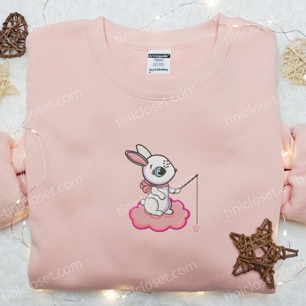 Goodnight White Bunny Embroidered Shirt, Animal Sleep Embroidered Hoodie, Best Gift For Kids