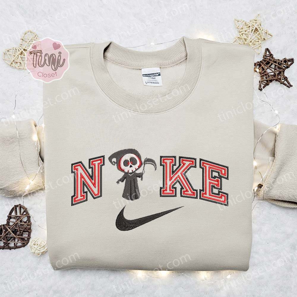 Grim Reaper Death Red Line Halloween Embroidered Shirt