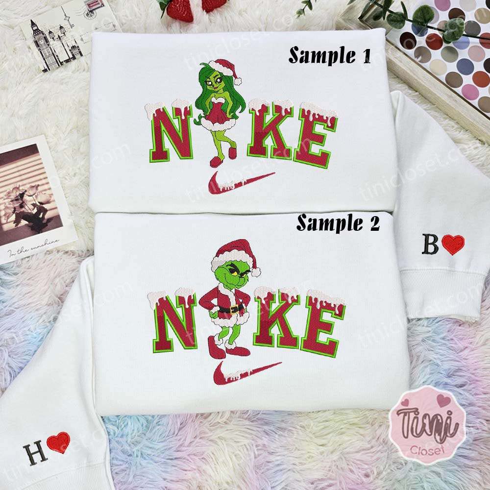 Grinch And Mrs Grinch Flirty Christmas Embroidered Couples Shirts