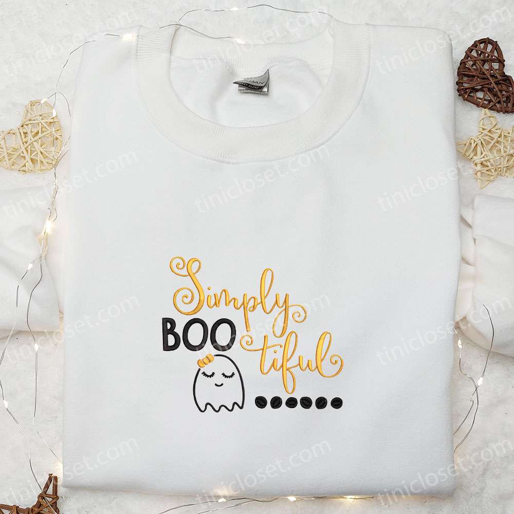 Halloween Simply Bootiful Ghost Embroidered Shirt, Adorable Halloween Embroidered Hoodie, Amazing Halloween T-shirt