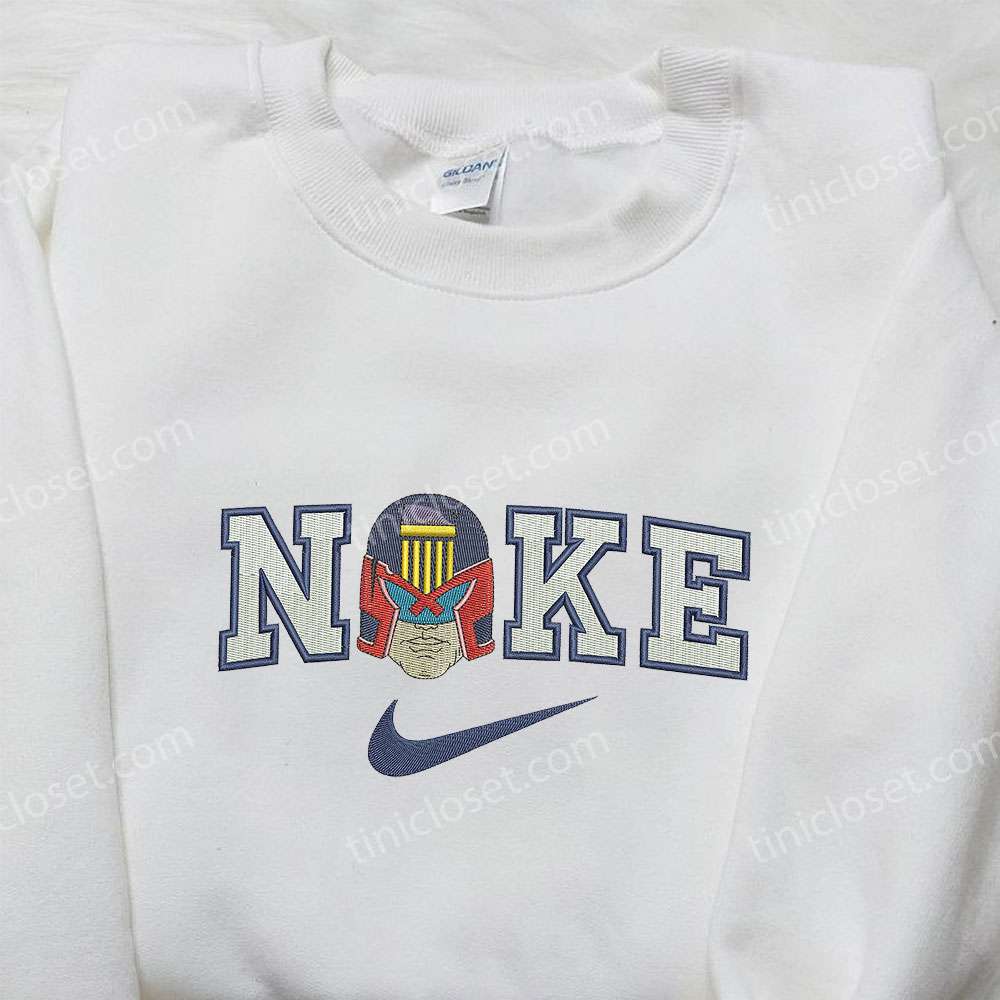 Judge Dredd Helmet x Nike Embroidered Shirt, Movie Embroidered Shirt, Nike Inspired Embroidered Shirt