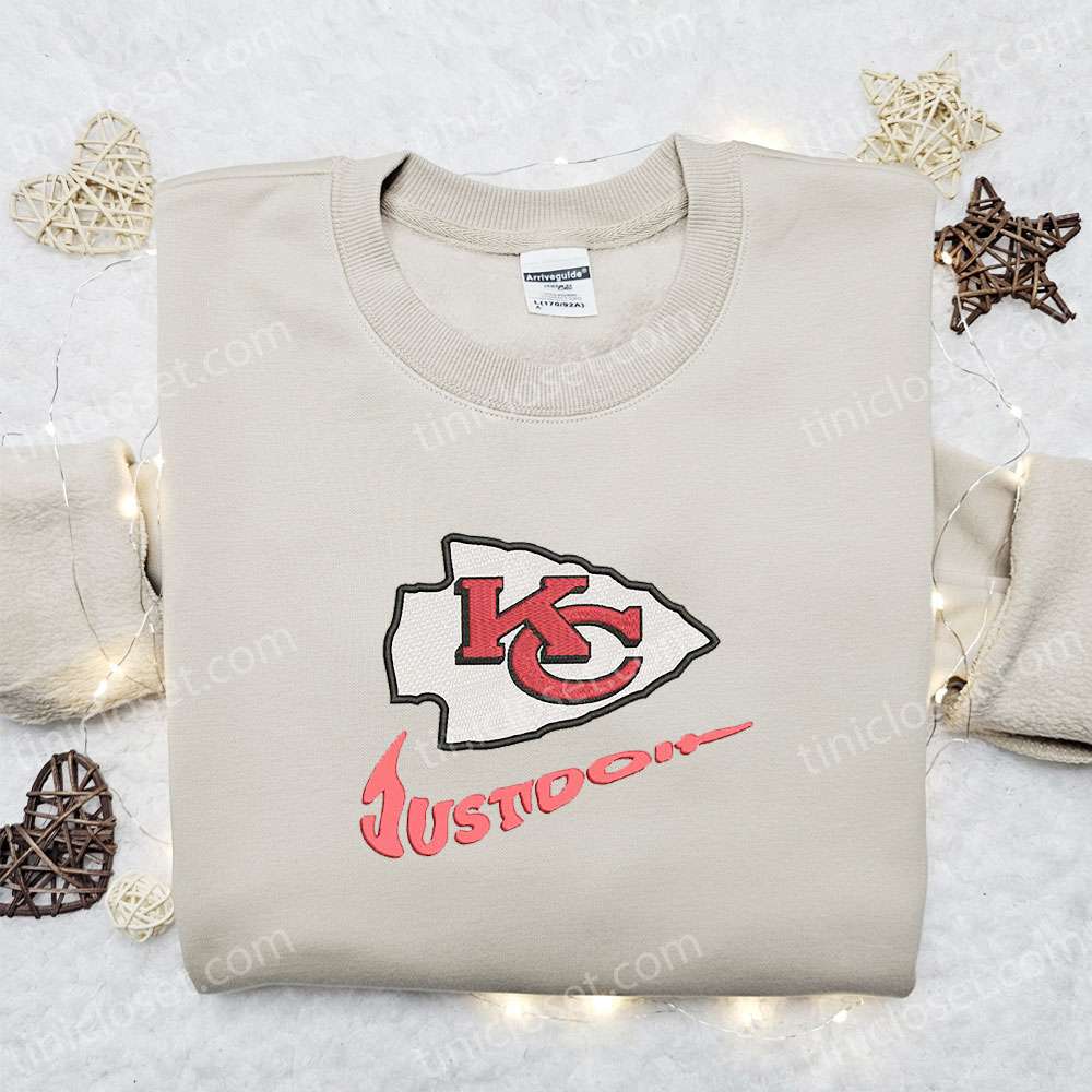 Kansas City Chiefs Just Do It x Nike Swoosh Embroidered Shirt, NFL Sports Embroidered Hoodie, Best Gift Idea