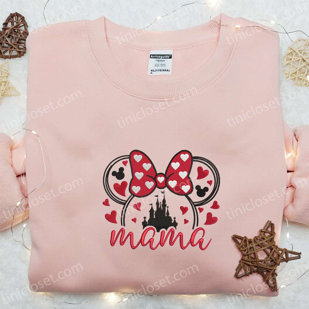 Mama Minnie Disney Castle Embroidered Shirt, Disney Characters Embroidered Hoodie, Best Mother? Day Gift Idea