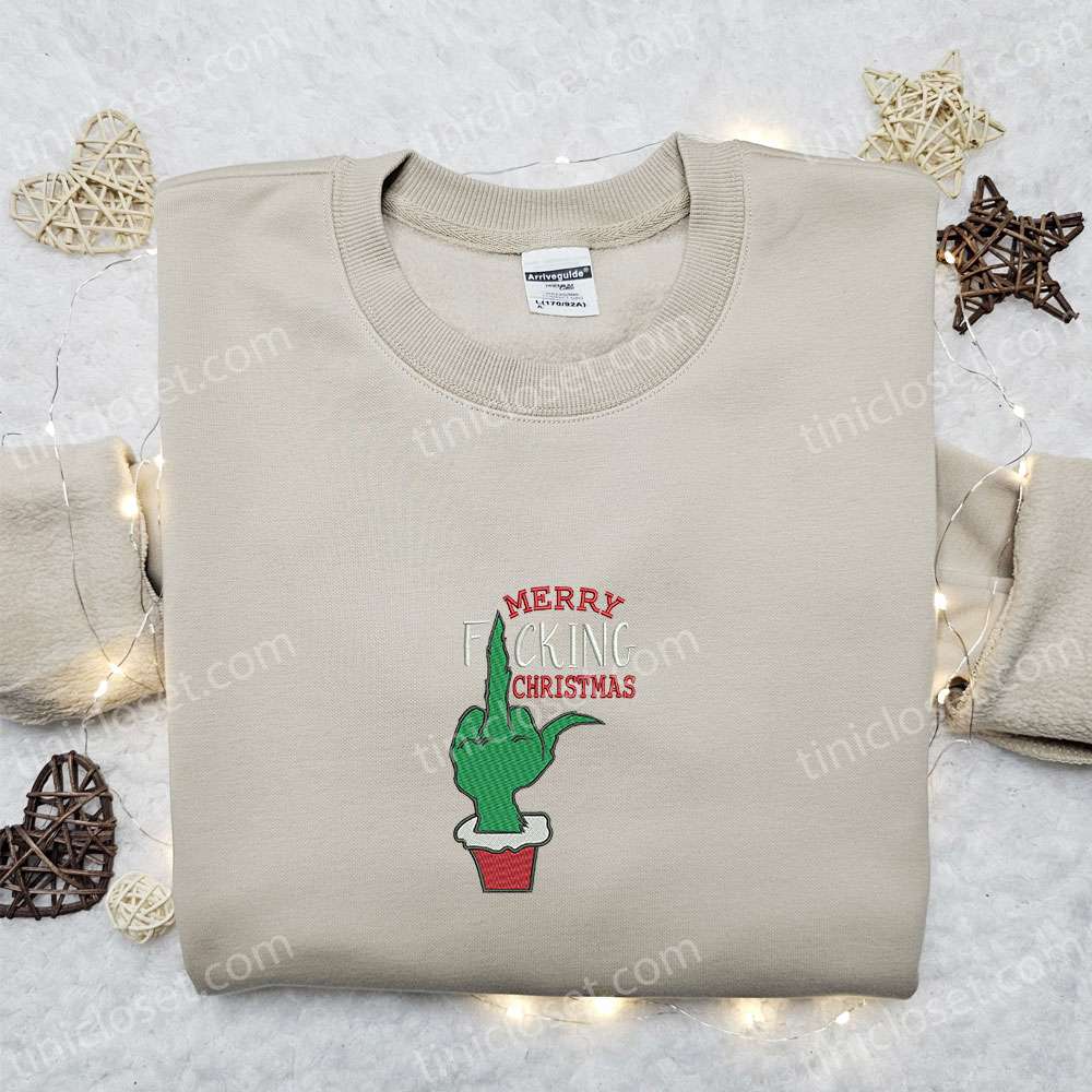 Merry Facking Christmas Embroidered Shirt, Christmas Embroidered Hoodie, Best Christmas Gift Ideas For Friends