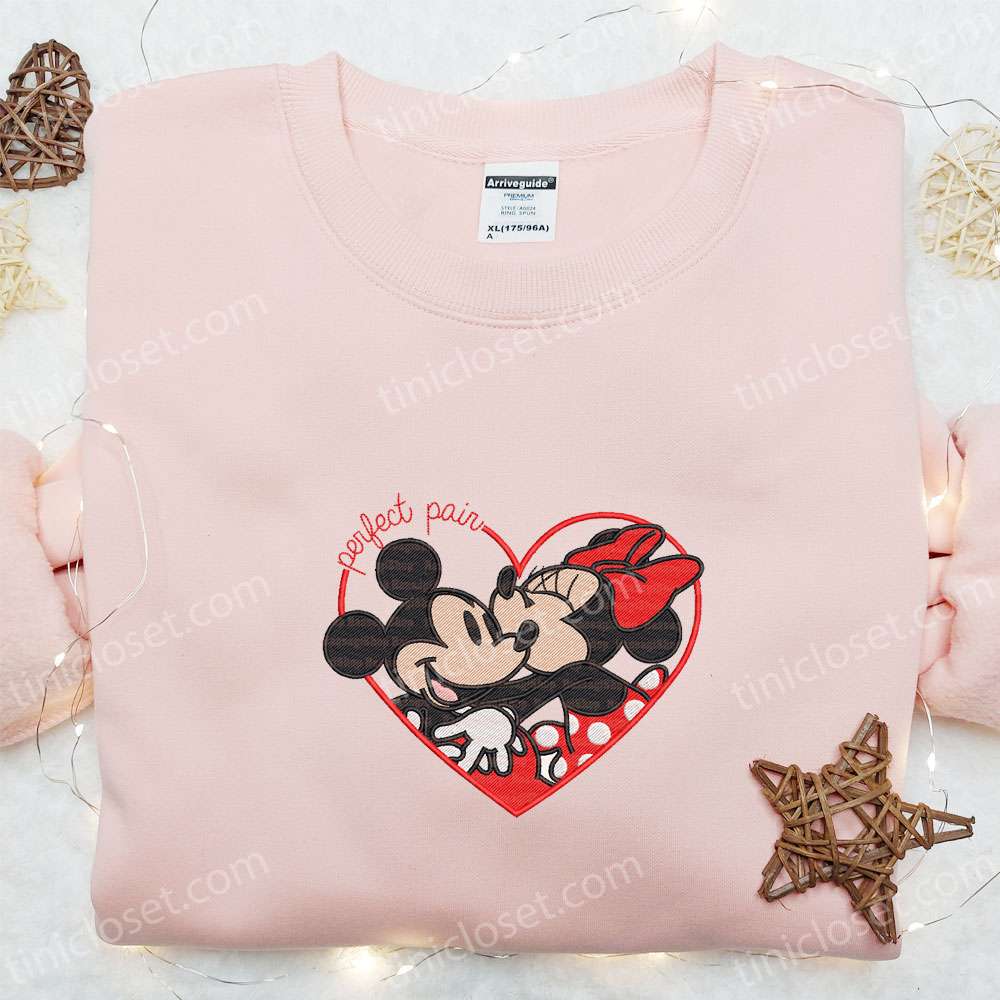 Mickey And Minnie Perfect Pair Heart Frame Embroidered Shirt, Disney Characters Embroidered Hoodie, Best Valentine Gift Ideas