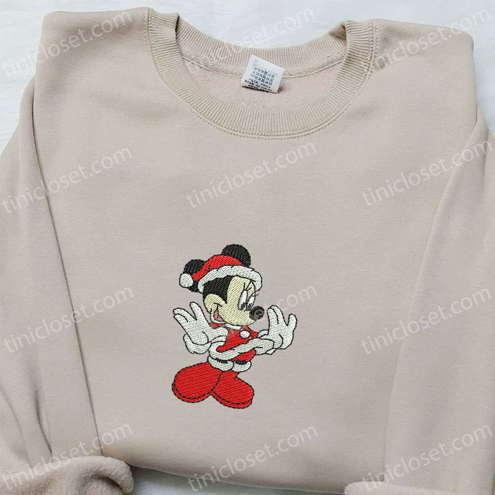 Minnie Mouse Santa Embroidered Shirt, Disney Characters Embroidered Hoodie, Best Christmas Gifts For Family