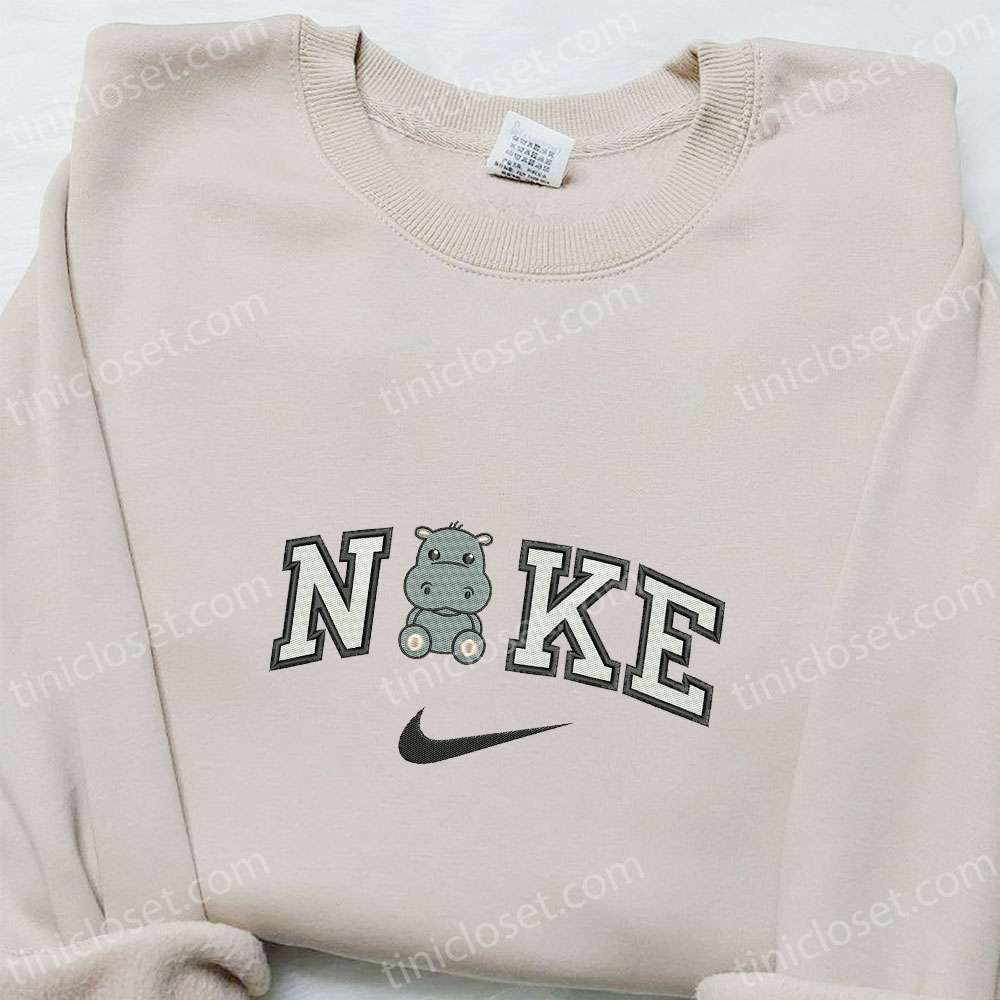 Nike x Baby Hippo Embroidered Shirt, Cartoon Embroidered Hoodie, Best Gift Ideas