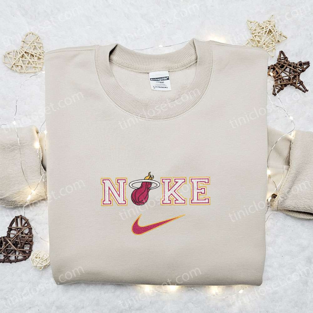 Nike x Miami Heat Embroidered Shirt, NBA Sports Embroidered Shirt, Nike Inspired Embroidered Shirt