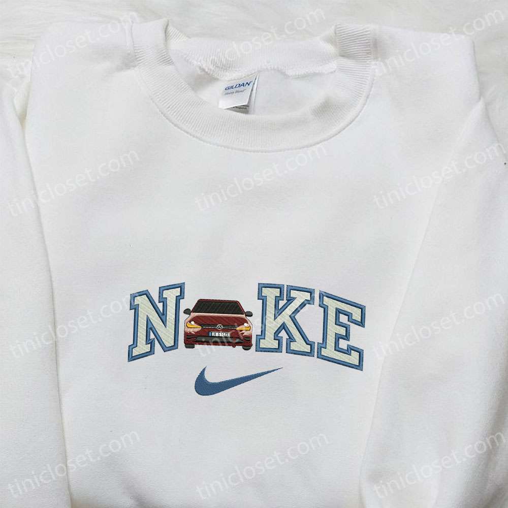 Red Volkswagen Car x Nike Embroidered Shirt, Transportations Embroidered Hoodie, Best Gift Ideas