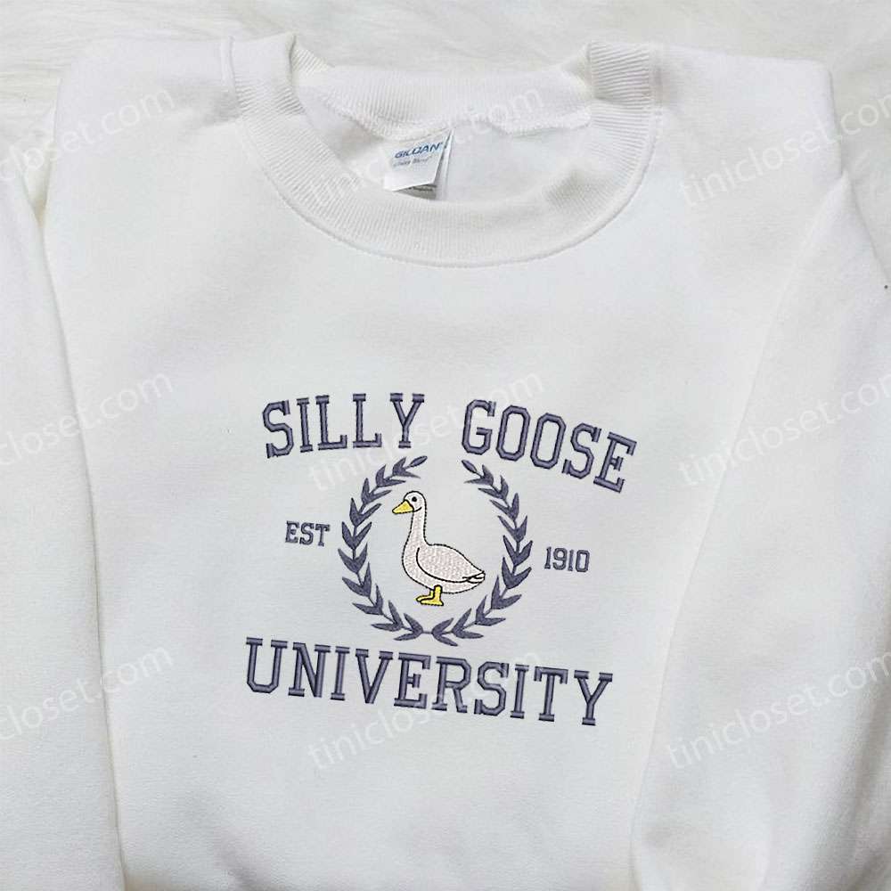 Silly Goose University Est. 1910 Embroidered Shirt, Animal Embroidered Shirt, Best Graduation Gifts