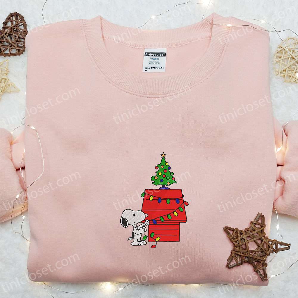 Snoopy Christmas House Embroidered Shirt, Cartoon Embroidered Hoodie, Christmas Embroidered Sweatshirt