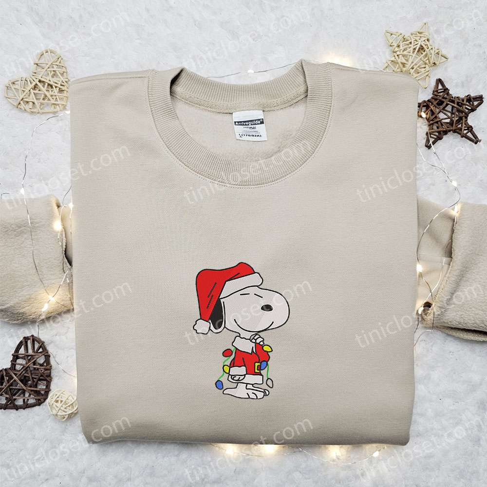 Snoopy With Christmas Lights Embroidered Shirt, The Peanuts Cartoon Embroidered Hoodie, Christmas Embroidered Sweatshirt