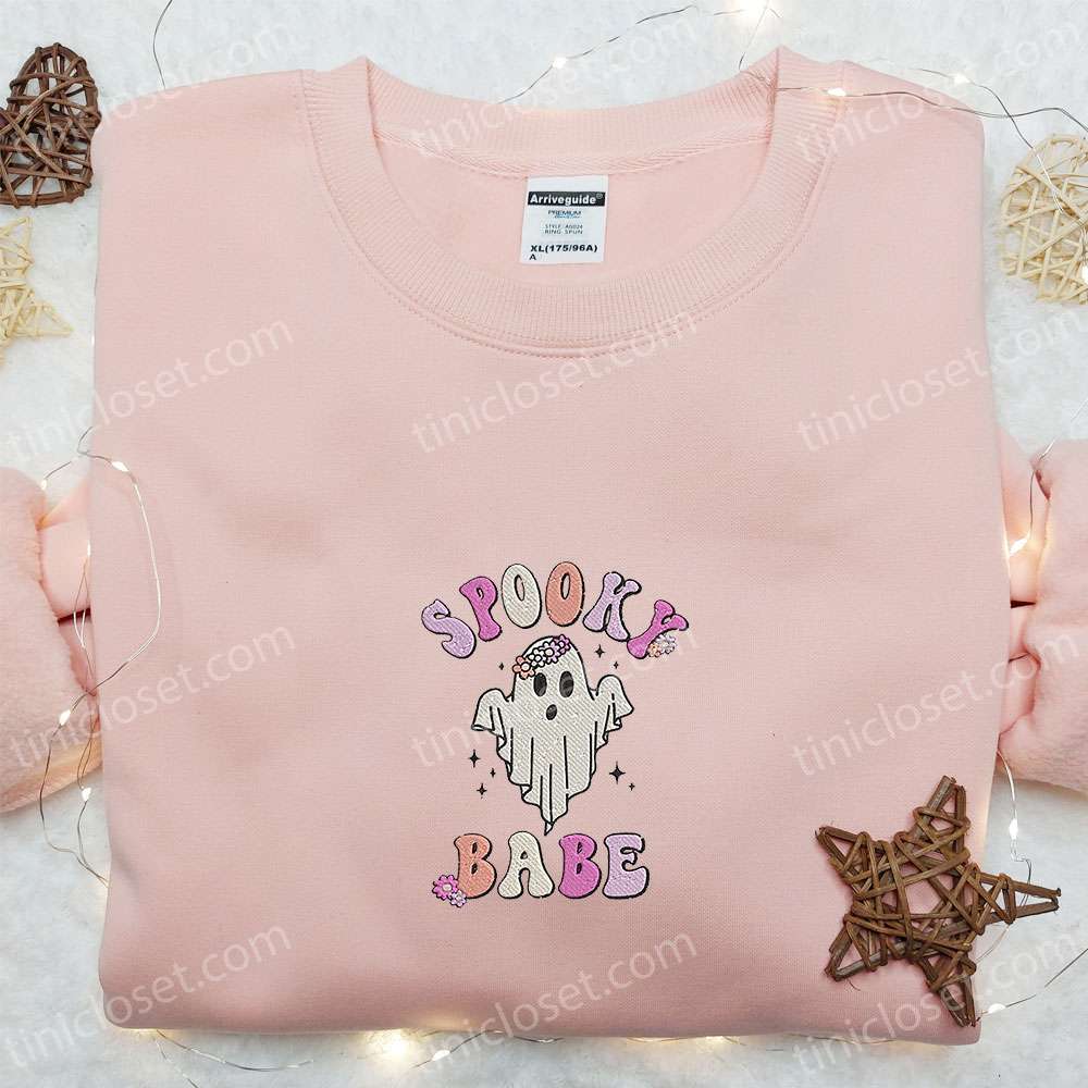 Spooky Babe Ghost Embroidered Sweatshirt, Vintage Halloween Embroidered Shirt, Best Halloween Gift Ideas