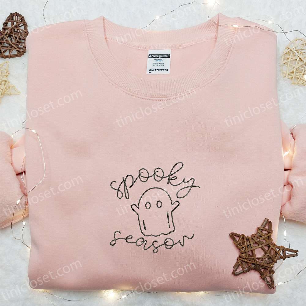 Spooky Season Ghost Embroidered Hoodie, Cute Halloween Embroidered Sweatshirt, Best Halloween Gift Ideas