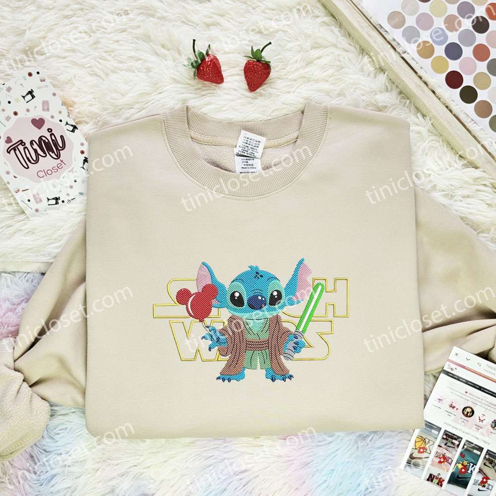 Stitch Cosplay Yoda Embroidered Shirt, Star Wars Movie Embroidered Hoodie, Disney Characters Embroidered Sweatshirt