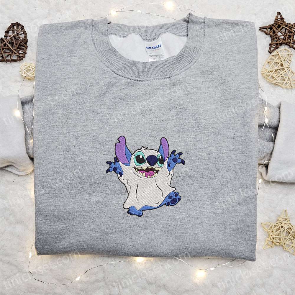 Stitch Cute Ghost Embroidered Shirt, Disney Characters Embroidered Hoodie, Best Halloween Gift Ideas