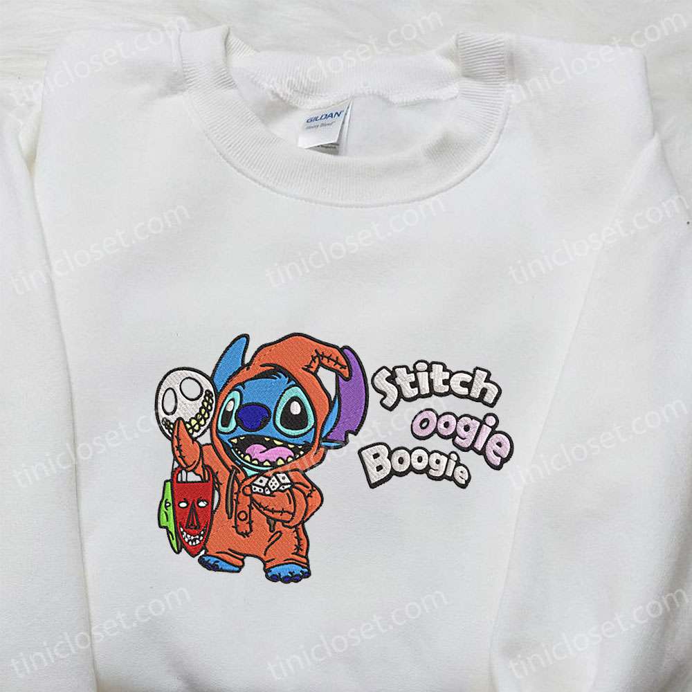 Stitch Disguise Oogie Boogie Embroidered Shirt, Disney Characters Embroidered Hoodie, Best Halloween Gift Ideas