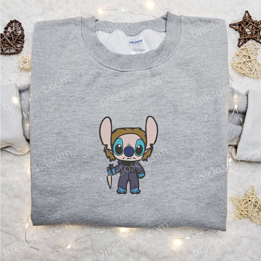 Stitch Michael Myers Embroidered Shirt, Disney Characters Embroidered Hoodie, Best Halloween Gift Ideas