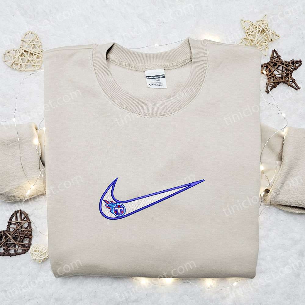 Tennessee Titans x Nike Swoosh Embroidered Shirt, NFL Sports Embroidered Hoodie, Best Fandom Gift Ideas