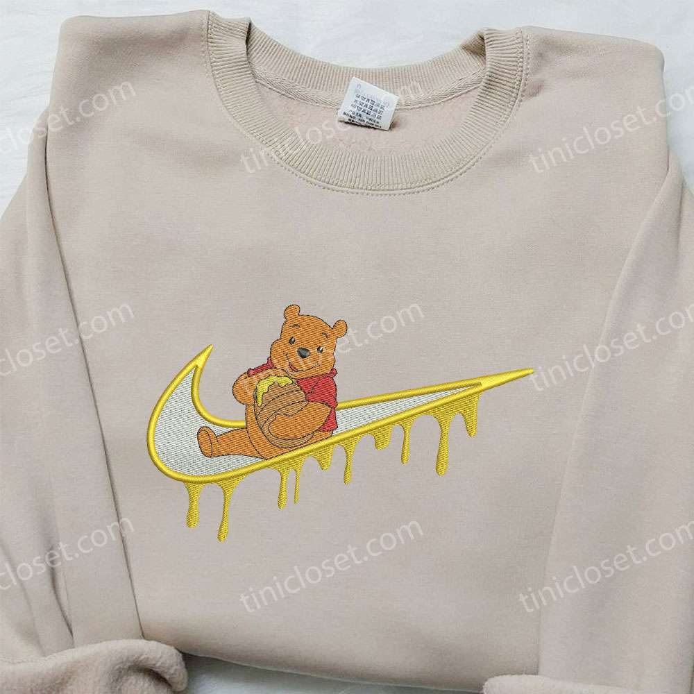 Winnie The Pooh x Nike Swoosh Embroidered Sweatshirt, Winnie The Pooh Disney Embroidered Sweatshirt, Nike Inspired Embroidered Shirt
