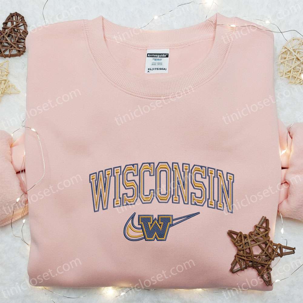 Wisconsin Badgers x Nike Embroidered Shirt, Nike Inspired Embroidered Hoodie, Best Gift Ideas for Family