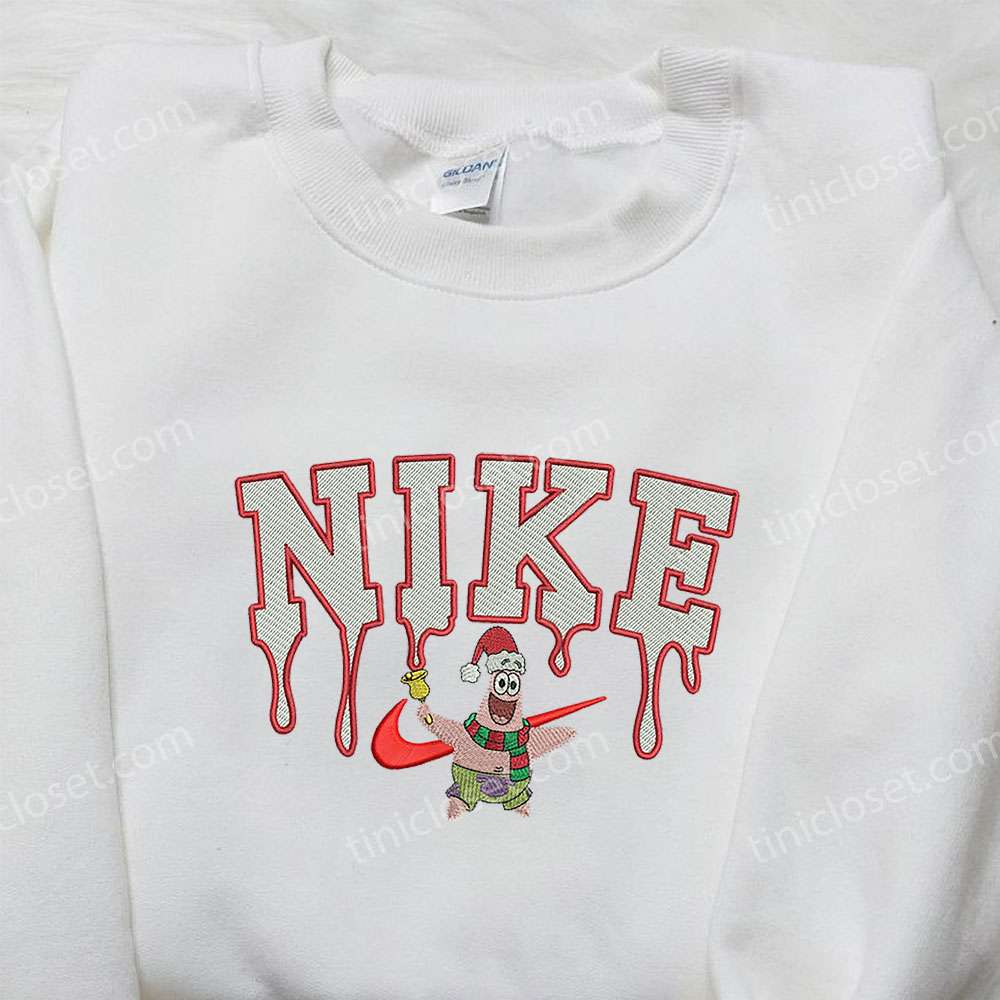 Xmas Patrick Star Embroidered Sweatshirt, SpongeBob SquarePants 4D Cartoon Embroidered Sweatshirt, Christmas Gift for Family