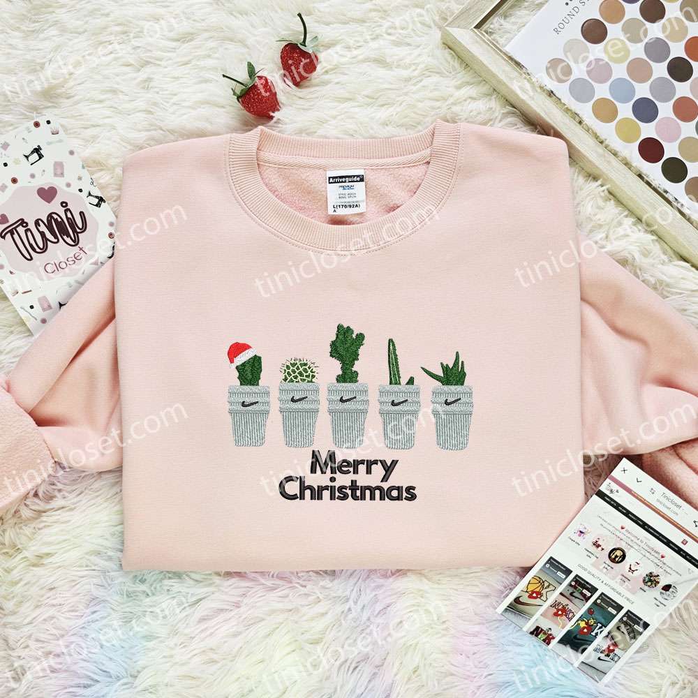 Cactus Merry Christmas Embroidered Shirt