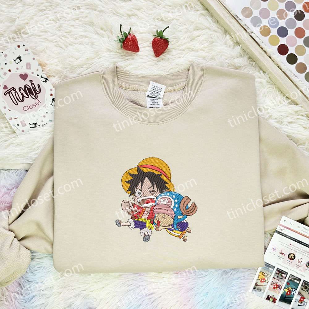 Luffy And Chopper Chibi One Piece Anime Embroidered Shirt