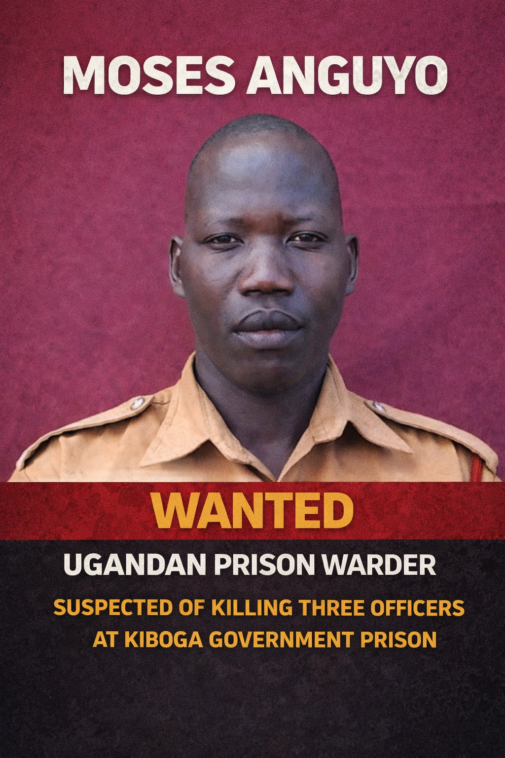 🚨 UGX 10 Million Reward Offered for Information on Wanted Prison Warder Moses Anguyo