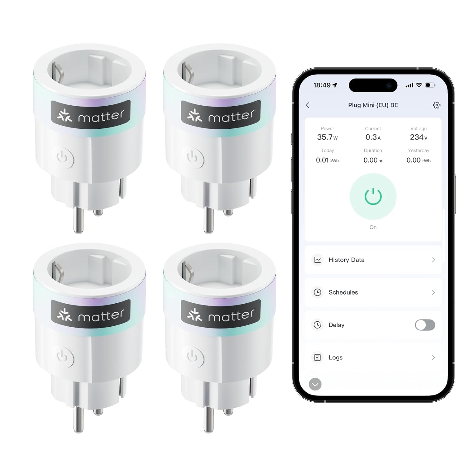 SwitchBot Matter Plug Mini met energiemonitoring (4-pack)