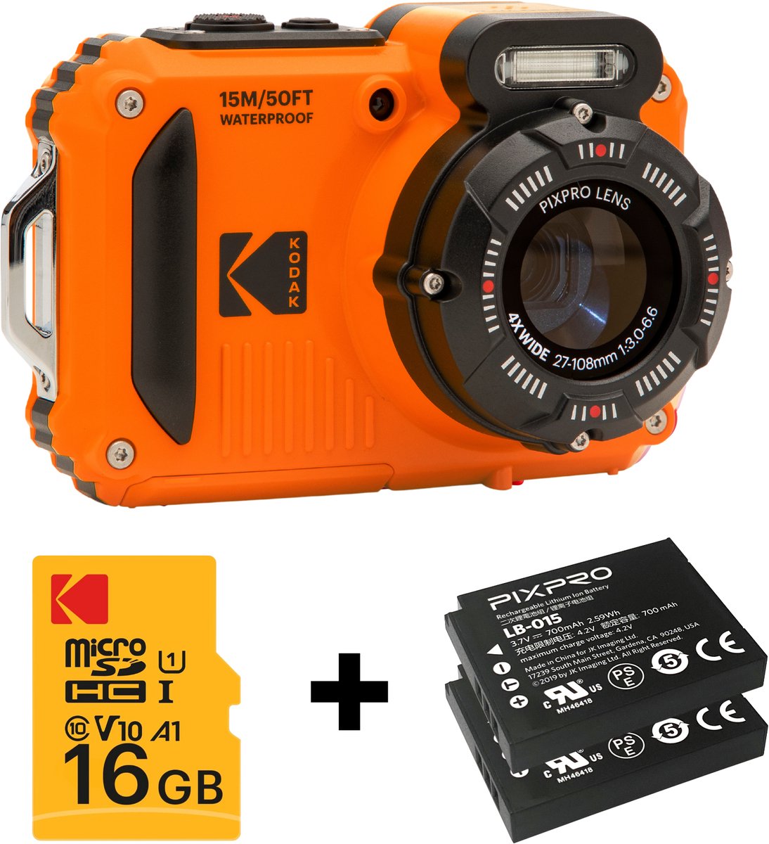 Kodak Digitale camera 15 Mpix Zoom optisch: 4 x Oranje Incl. accu, Incl. flitser, Incl. geheugenkaart Beeldstabilisatie, WiFi, Waterdicht, Onderwatercamera,