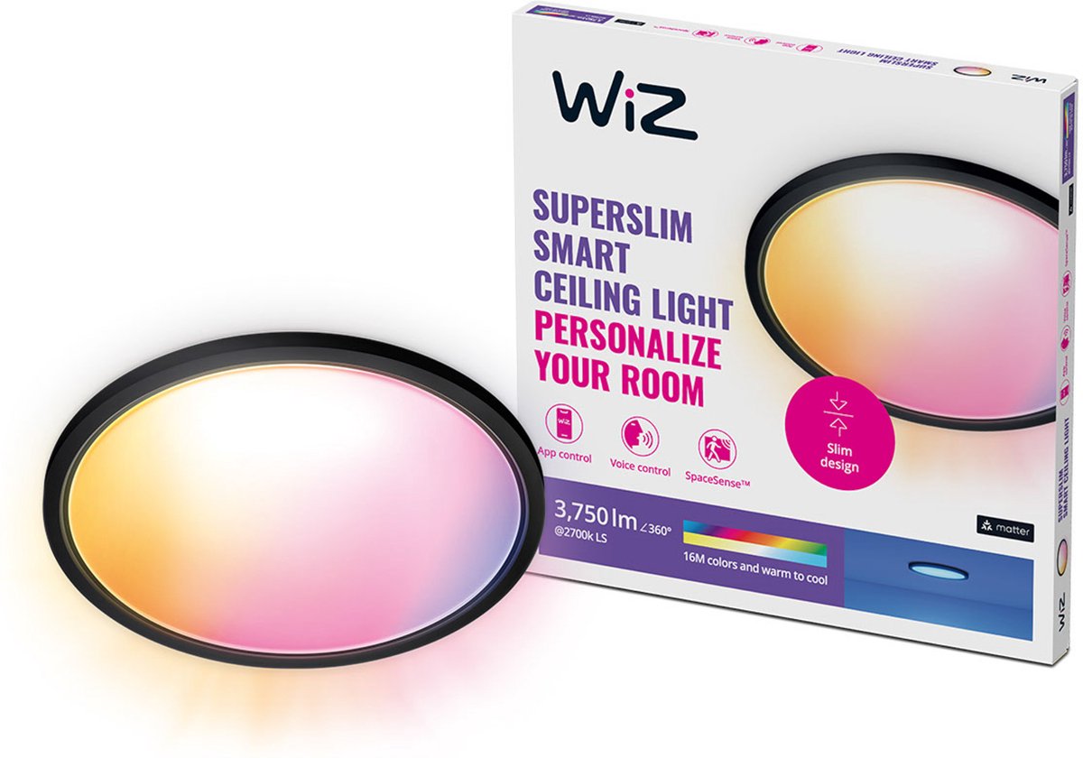WiZ SuperSlim Plafondlamp Tunable White & Color 3750lm - Zwart