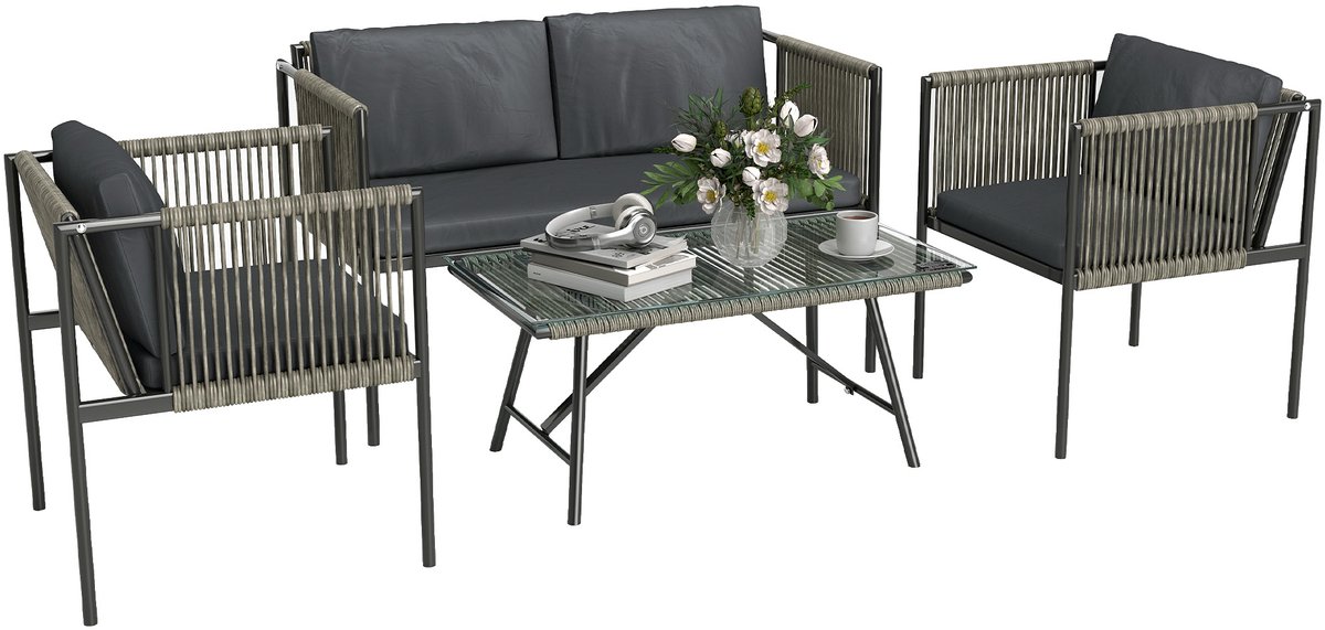 4goodz Tuinmeubelset 4-delig met salontafel, bank en 2 stoelen