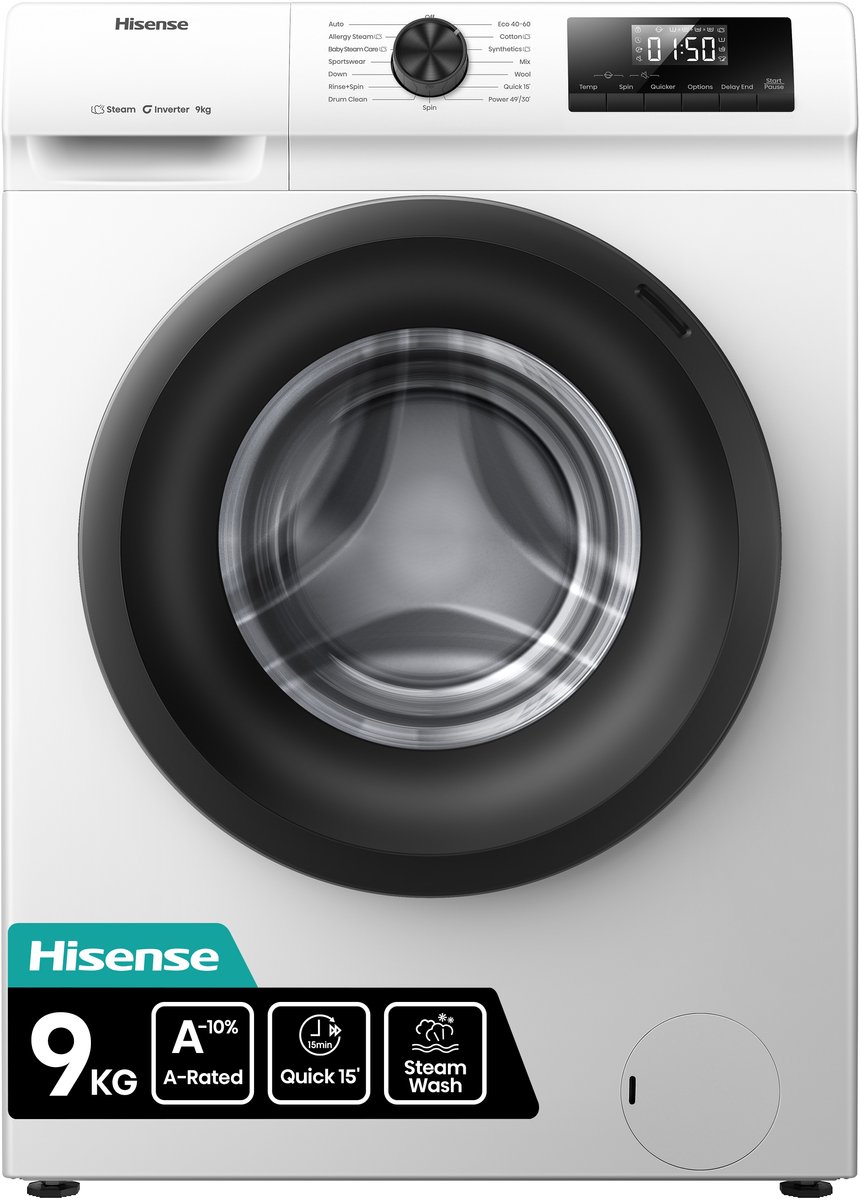 Hisense Wf1q9041bw Koolborstelloze Wasmachine - Korte Programma - Stoomwassen - 9kg - 1400t | Welhof; Dé Outlet Store Van De Benelux