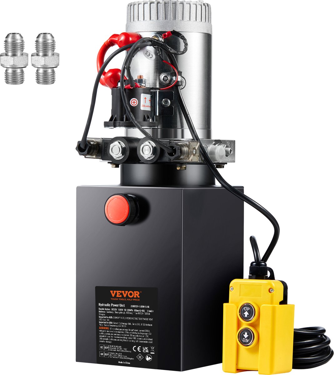 VEVOR Hydraulische pomp Hydraulisch aggregaat 12 V Hydraulisch aggregaat 1600 W, Dubbelwerkende hydraulische pomp Hydraulisch aggregaat, 2 gal tank Handpomp Hydraulisch aggregaat, voor liften, heftrucks etc.