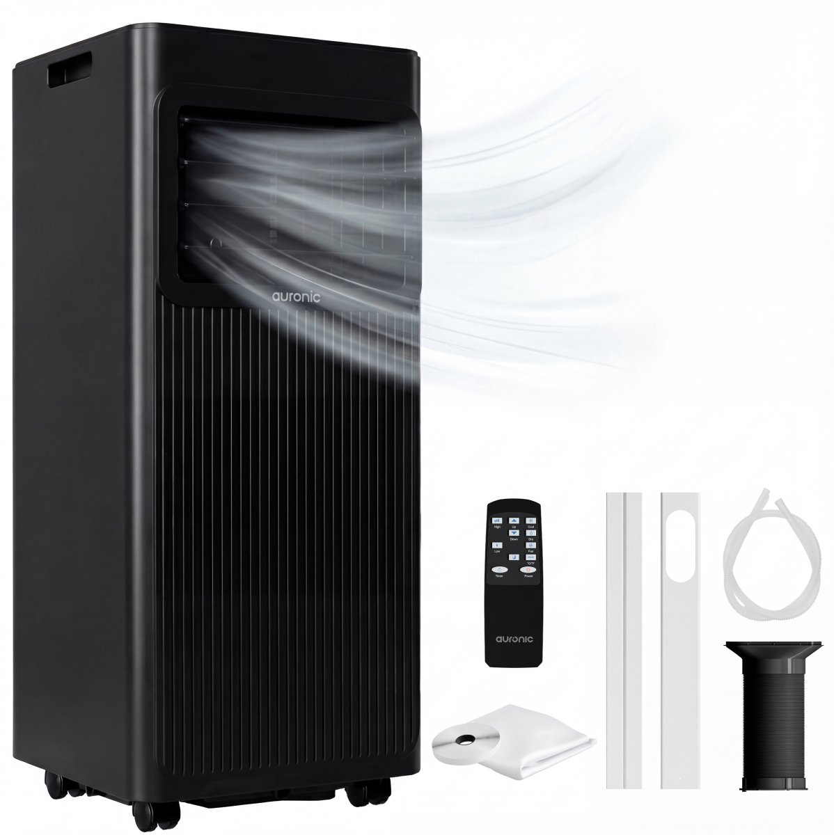 Auronic Mobiele Airco - 7.000 BTU - 3-in-1 - Airconditioning met 2 Raamafdichtingskits - Ventilator - Ontvochtiger - Tot 20m² - Zwart