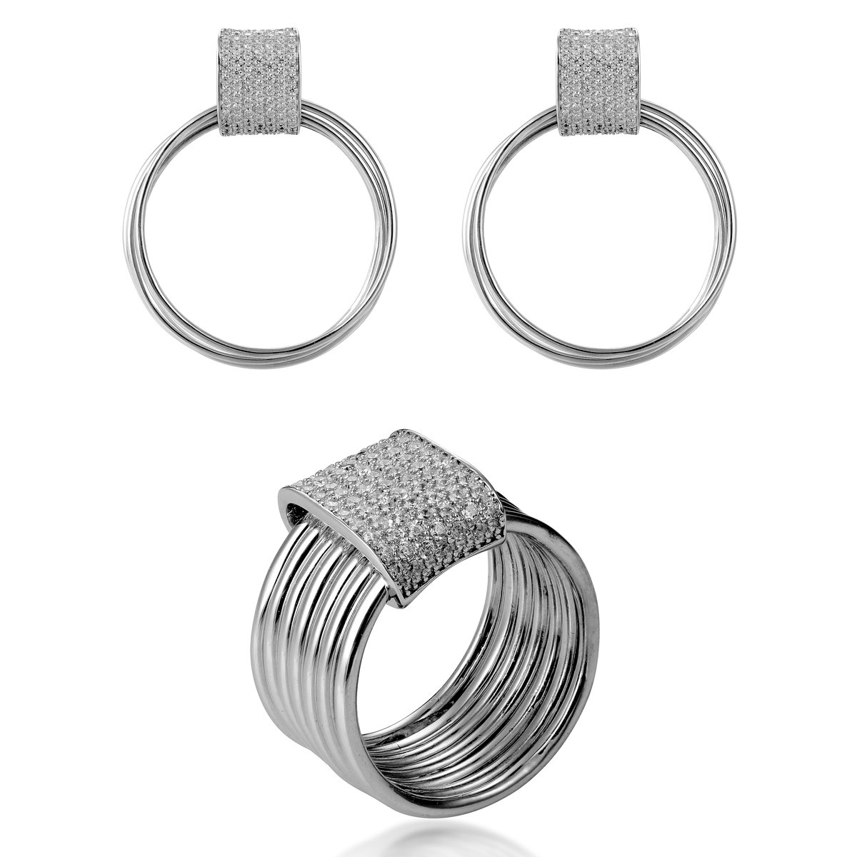 Orphelia 'Eleanor' Dames 925 Sterling Zilveren Set: Oorbellen + Ring - Zilver SET-7417