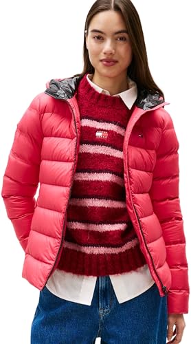 TOMMY JEANS Dames TJW SLIM HOOD PRNT DOWN JCKT EXT DW0DW21617, Rood, XS, Rood (Vintage Cerise), XS