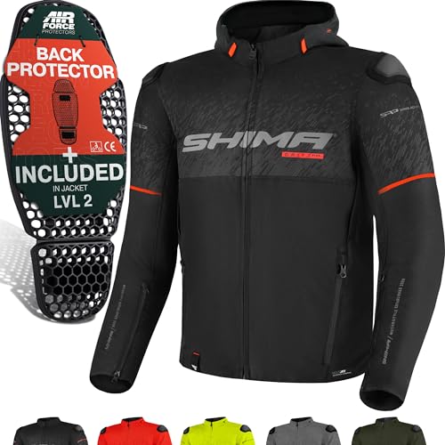 SHIMA DRIFT+ Waterdicht motorjack met capuchon voor heren - lichtgewicht ademend zomergaas heren stadsbikerjack met CE-rug schouder elleboog pantserpads breedteaanpassing (zwart, 3XL), Zwart, 3XL